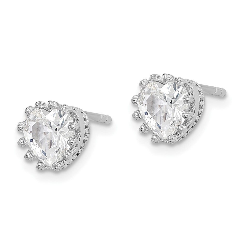 Sterlingsilber Rhodiniert Poliert & Strukturiert 6mm Herz Zirkonia Ohrstecker