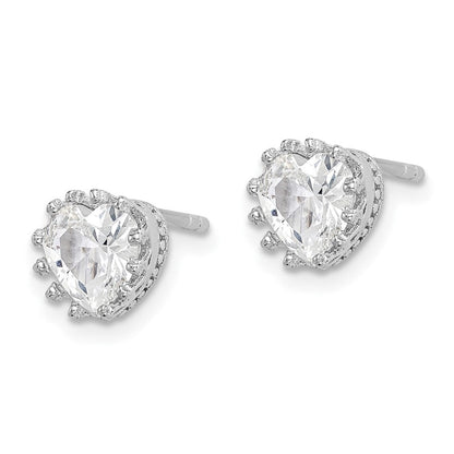 Sterlingsilber Rhodiniert Poliert & Strukturiert 6mm Herz Zirkonia Ohrstecker