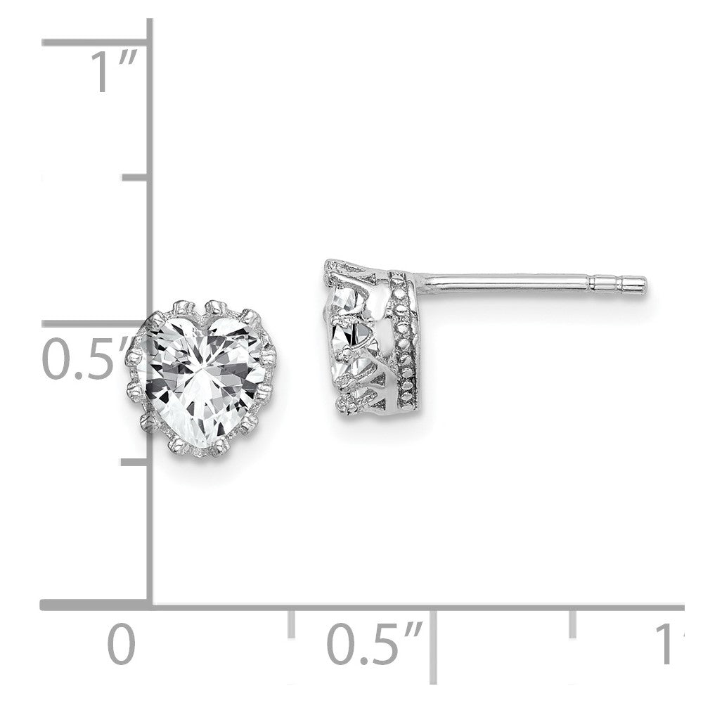 Sterlingsilber Rhodiniert Poliert & Strukturiert 6mm Herz Zirkonia Ohrstecker