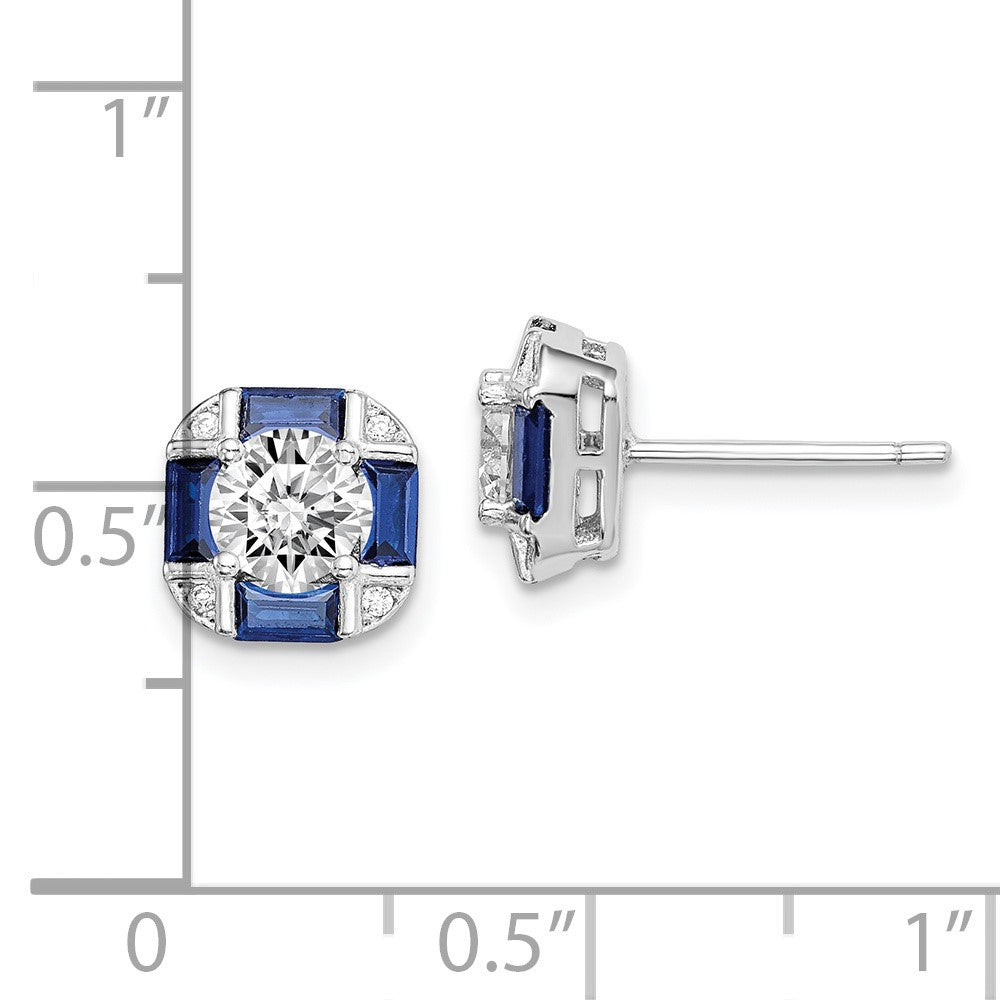 Sterlingsilber Rhodiniert Zirkonia und Im Labor Erzeugt Blau Spinell Ohrringe