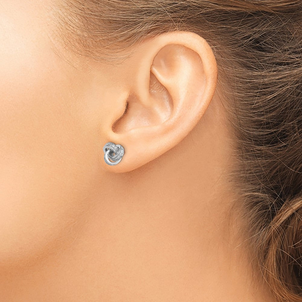 Sterlingsilber Rhodiniert Poliert Zirkonia Liebe Knoten Ohrstecker