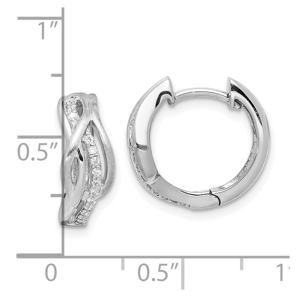 Sterlingsilber Rhodiniert Satiniert Zirkonia Wirbel Klappbar Creolen