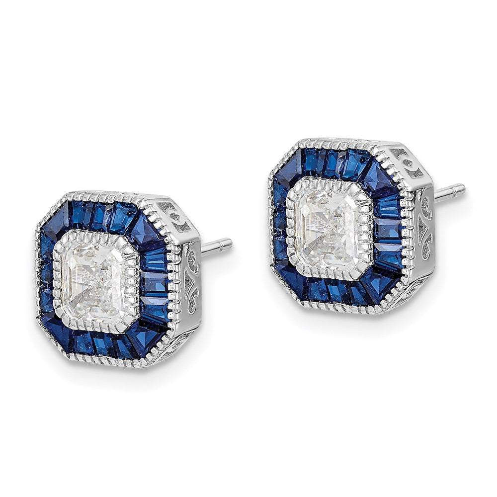 Sterlingsilber Rhodiniert Synthetisch Blau Spinell und Zirkonia Ohrringe