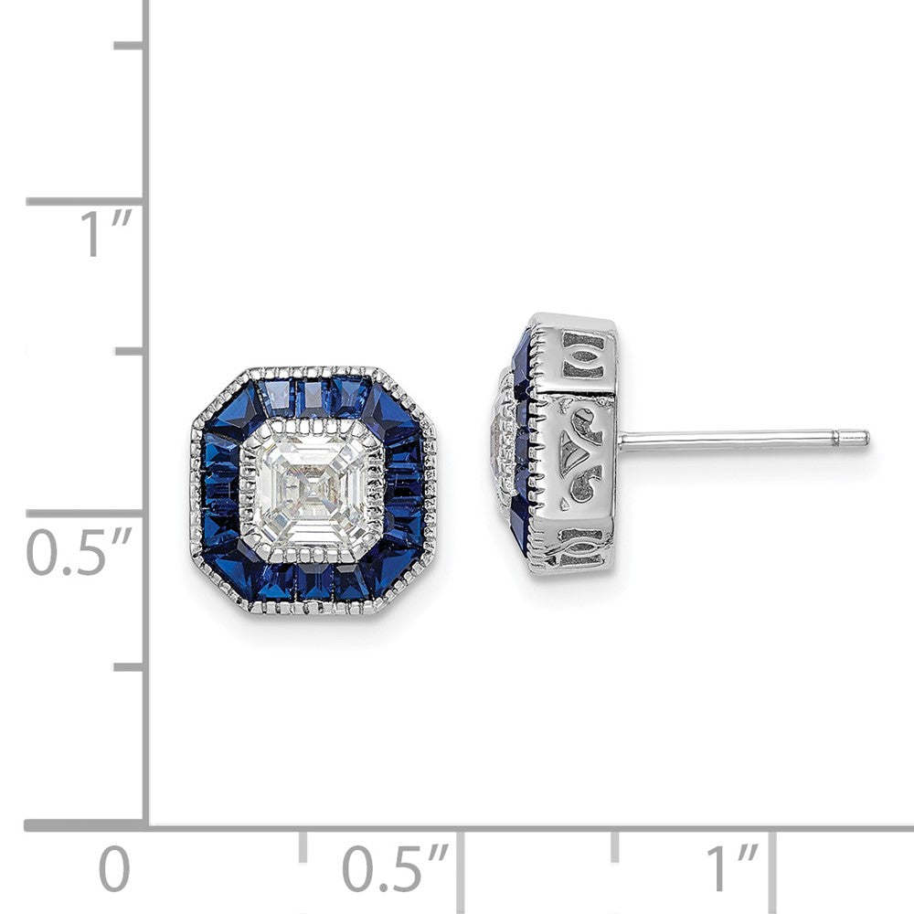 Sterlingsilber Rhodiniert Synthetisch Blau Spinell und Zirkonia Ohrringe