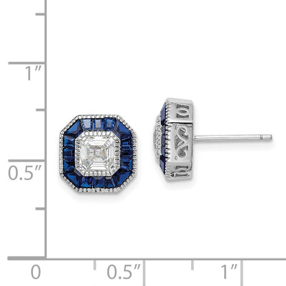 Sterlingsilber Rhodiniert Synthetisch Blau Spinell und Zirkonia Ohrringe
