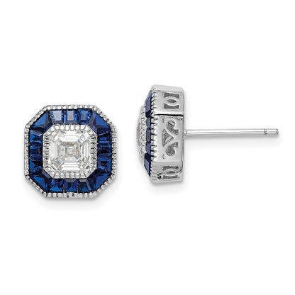 Sterlingsilber Rhodiniert Synthetisch Blau Spinell und Zirkonia Ohrringe