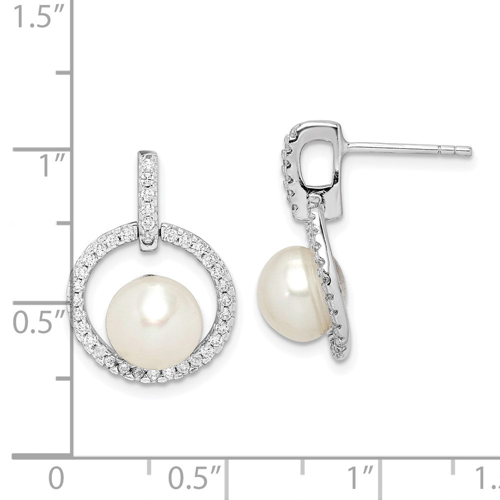 Sterlingsilber Rhodiniert 8-9mm Weiß Knopf Fwc Perle Zirkonia Ohrringe