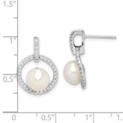 Sterlingsilber Rhodiniert 8-9mm Weiß Knopf Fwc Perle Zirkonia Ohrringe