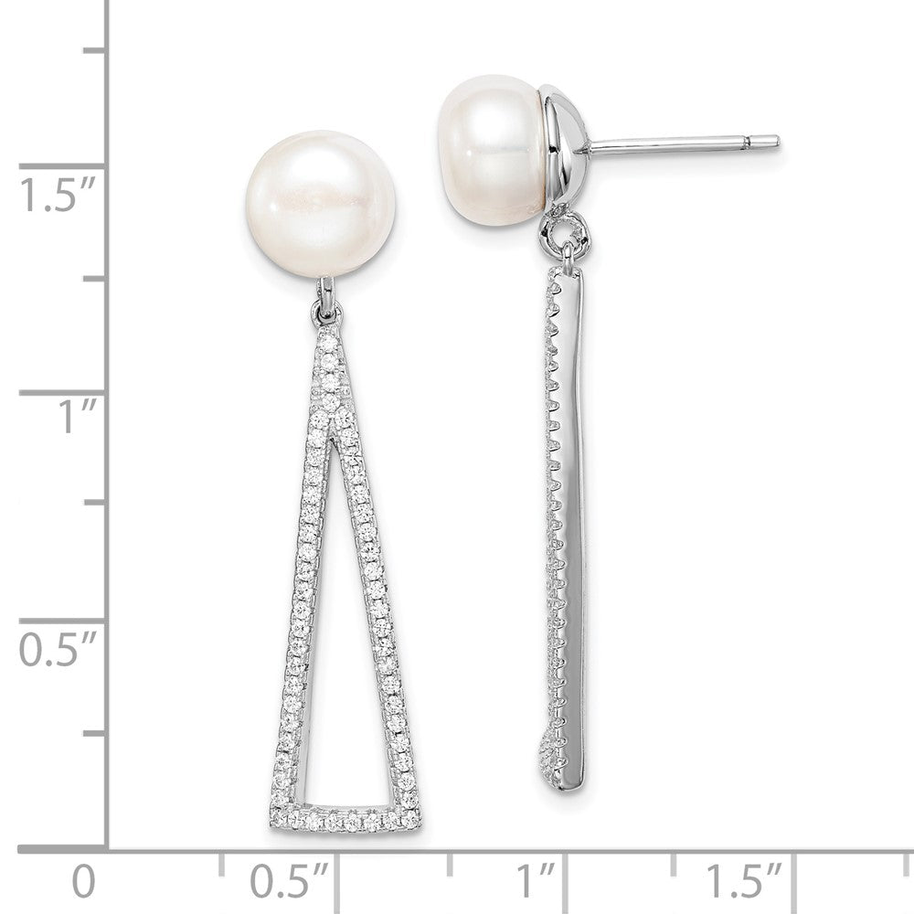 Sterlingsilber Rhodiniert 8-9mm Weiß Knopf Fwc Perle Zirkonia Ohrringe