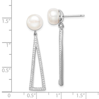 Sterlingsilber Rhodiniert 8-9mm Weiß Knopf Fwc Perle Zirkonia Ohrringe