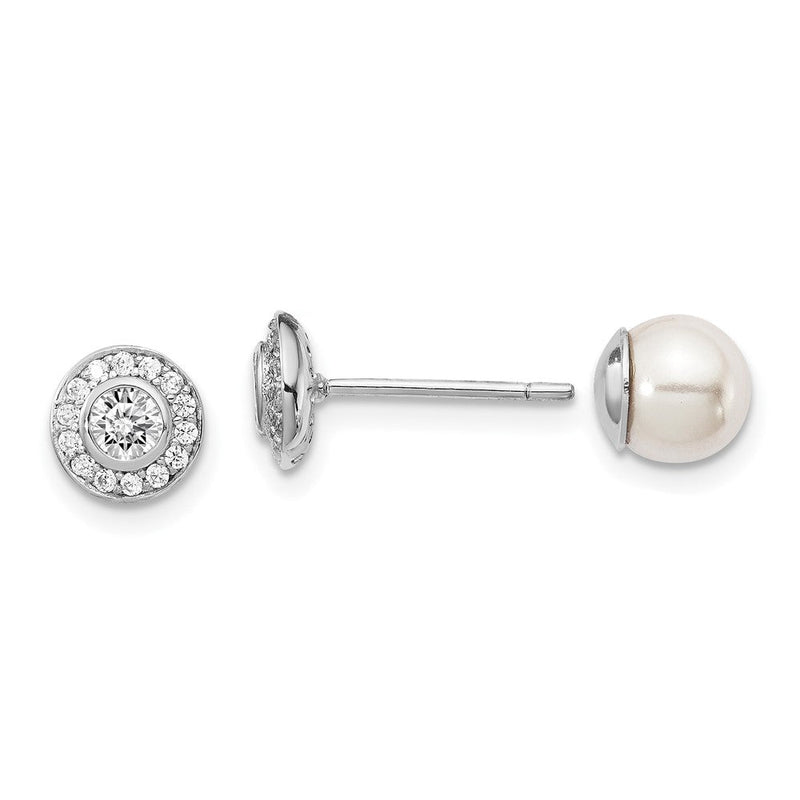 Sterlingsilber Rhodiniert Poliert Weiß 5-6mm Perlmutt & Zirkonia Heiligenschein Wendbar Ohrstecker