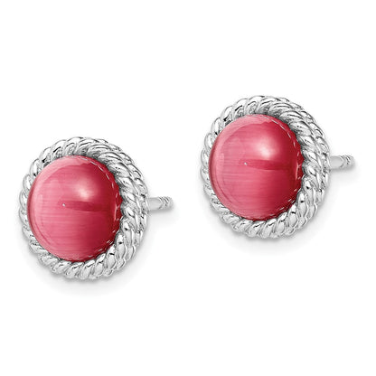Sterlingsilber Rhodiniert Erzeugt Rosa Cats Auge Ohrstecker
