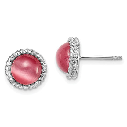 Sterlingsilber Rhodiniert Erzeugt Rosa Cats Auge Ohrstecker
