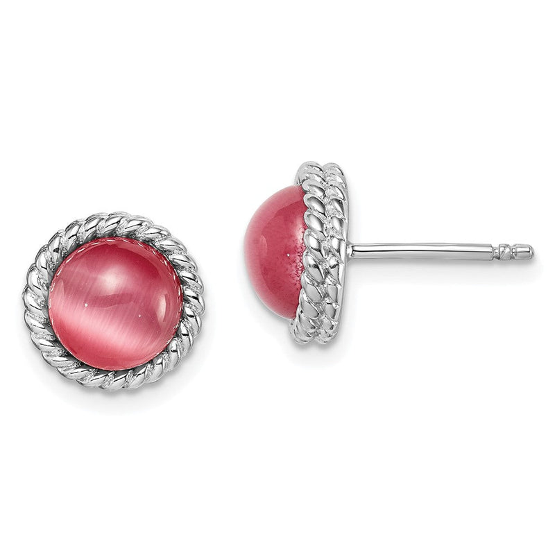 Sterlingsilber Rhodiniert Erzeugt Rosa Cats Auge Ohrstecker