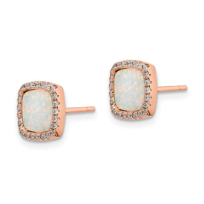 Sterlingsilber Roséfarben Erzeugt Opal & Zirkonia Quadratisch Heiligenschein Ohrstecker
