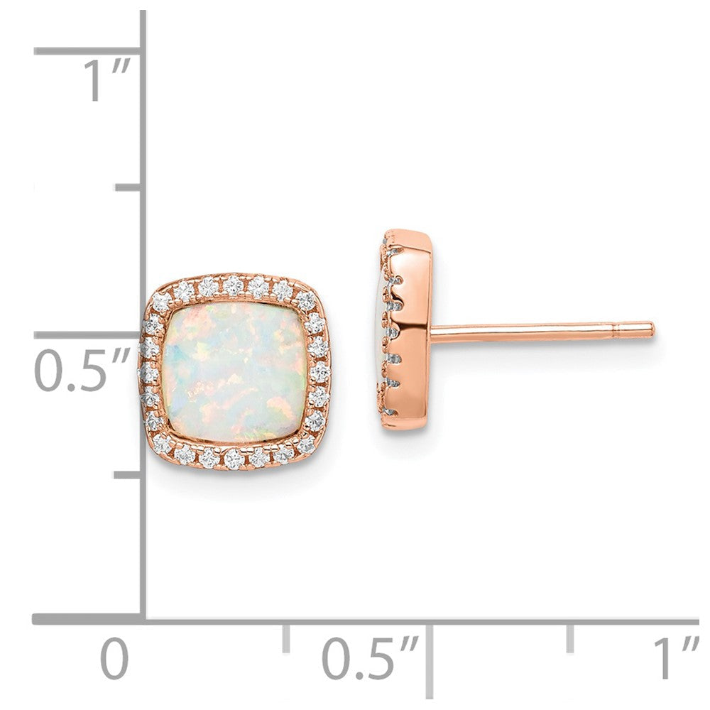 Sterlingsilber Roséfarben Erzeugt Opal & Zirkonia Quadratisch Heiligenschein Ohrstecker