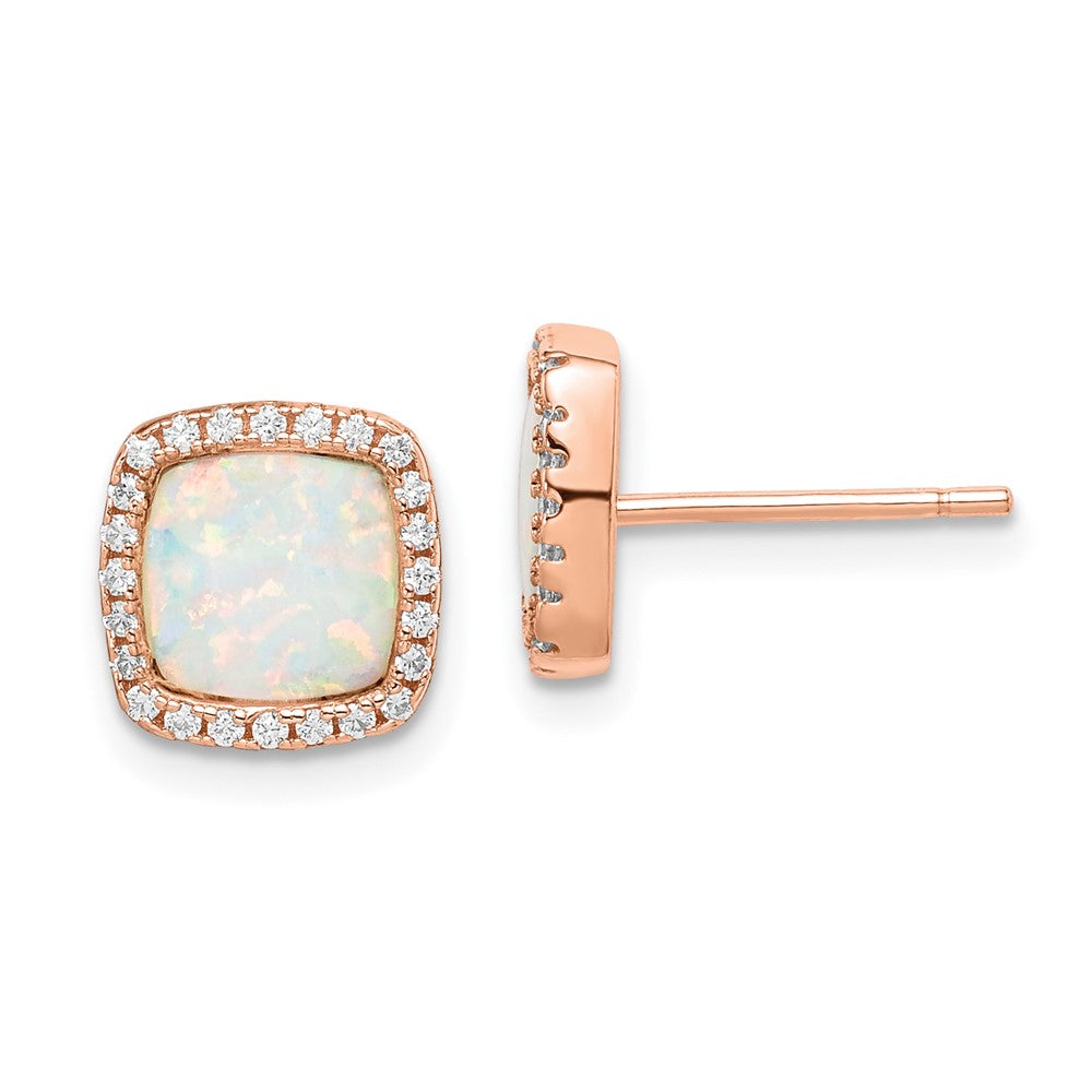 Sterlingsilber Roséfarben Erzeugt Opal & Zirkonia Quadratisch Heiligenschein Ohrstecker