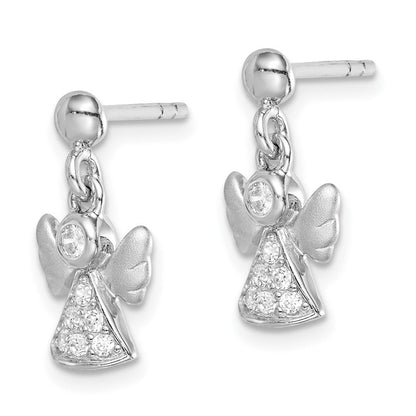 Sterlingsilber Rhodiniert Poliert/satin Zirkonia Engel Stecker Ohrhänger
