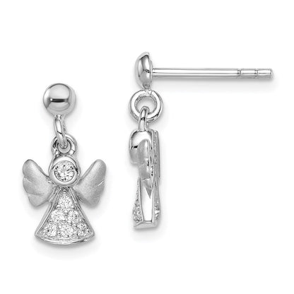 Sterlingsilber Rhodiniert Poliert/satin Zirkonia Engel Stecker Ohrhänger