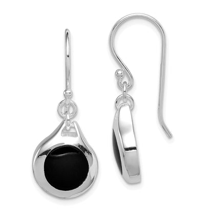 Sterlingsilber Rhodiniert Poliert Onyx Tropfen Ohrhänger