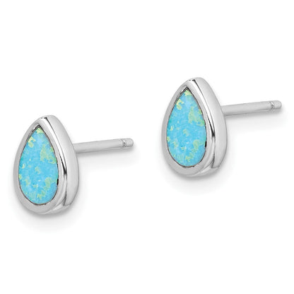 Sterlingsilber Rhodiniert Poliert Blau Erzeugt Opal Tropfen Ohrstecker