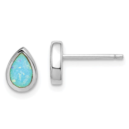 Sterlingsilber Rhodiniert Poliert Blau Erzeugt Opal Tropfen Ohrstecker