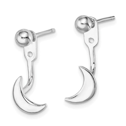 Sterlingsilber Rhodiniert Mond Jacken mit 4mm Kugel Ohrstecker