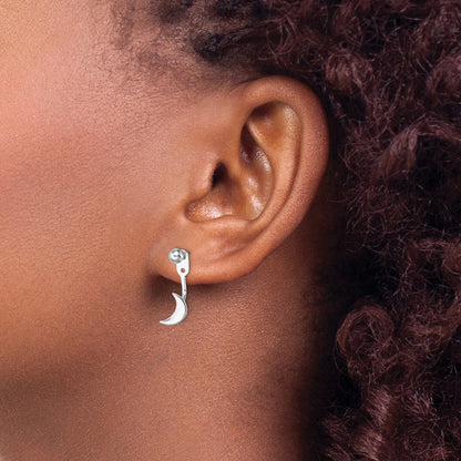 Sterlingsilber Rhodiniert Mond Jacken mit 4mm Kugel Ohrstecker