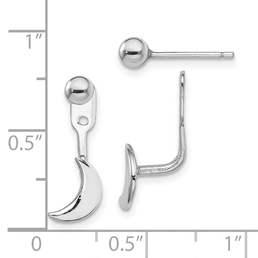 Sterlingsilber Rhodiniert Mond Jacken mit 4mm Kugel Ohrstecker
