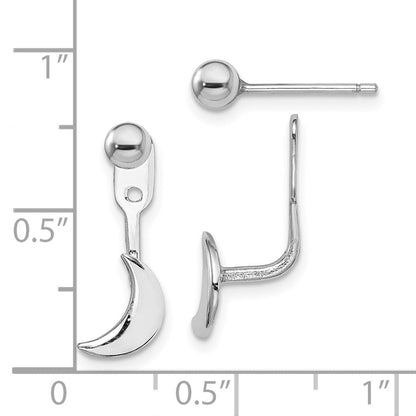 Sterlingsilber Rhodiniert Mond Jacken mit 4mm Kugel Ohrstecker