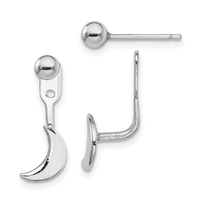 Sterlingsilber Rhodiniert Mond Jacken mit 4mm Kugel Ohrstecker