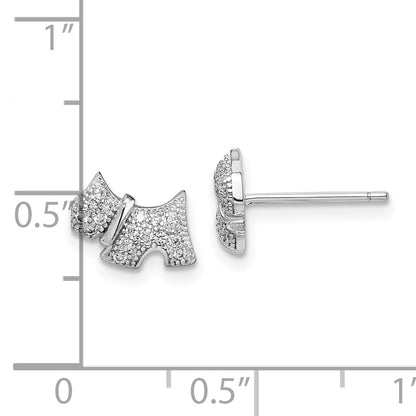 Sterlingsilber Rhodiniert Poliert Zirkonia Scottie Hund Ohrstecker
