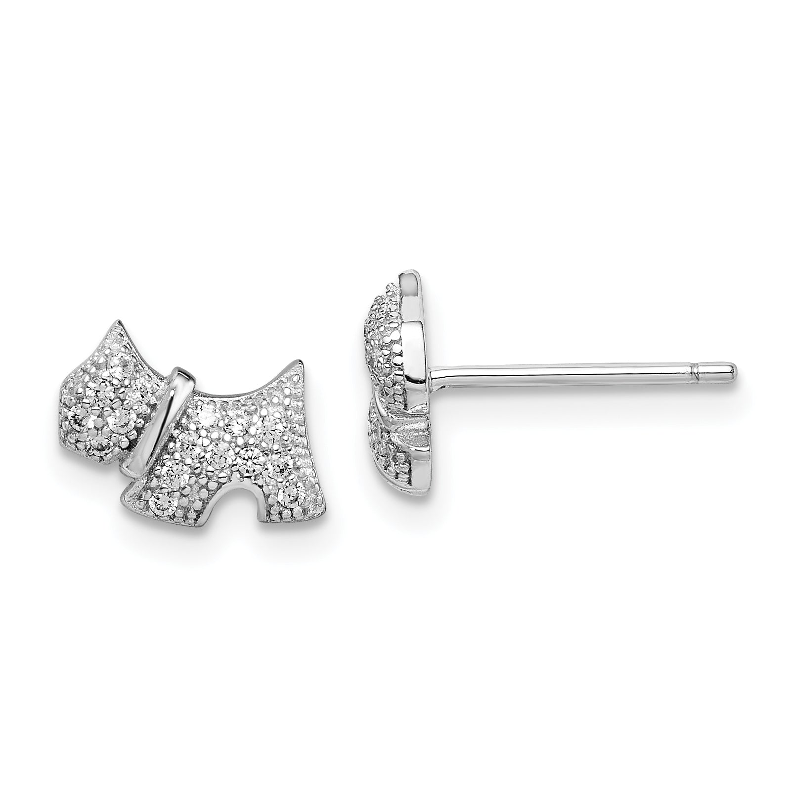 Sterlingsilber Rhodiniert Poliert Zirkonia Scottie Hund Ohrstecker