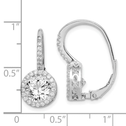 Sterlingsilber Rhodiniert Poliert Rund Zirkonia Heiligenschein Ohrhänger mit Brisur