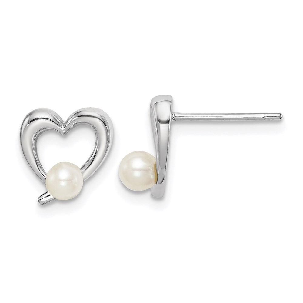 Sterlingsilber Rhod-plat 3-4mm Weiß Rund Fwc Perle Herz Ohrringe
