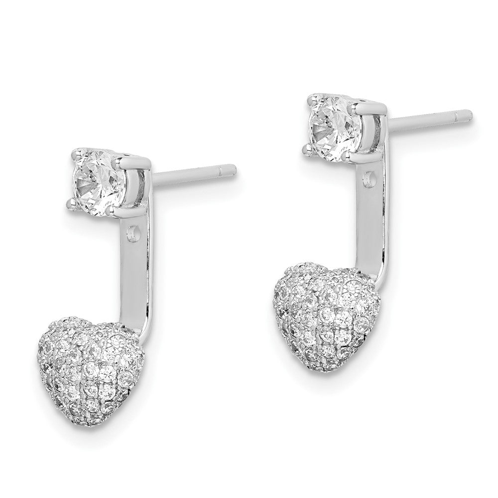 Sterlingsilber Rhodiniert Zirkonia Hängend Herz Vorderseite/back Ohrringe