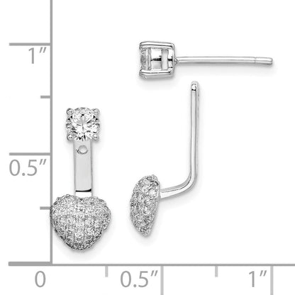 Sterlingsilber Rhodiniert Zirkonia Hängend Herz Vorderseite/back Ohrringe