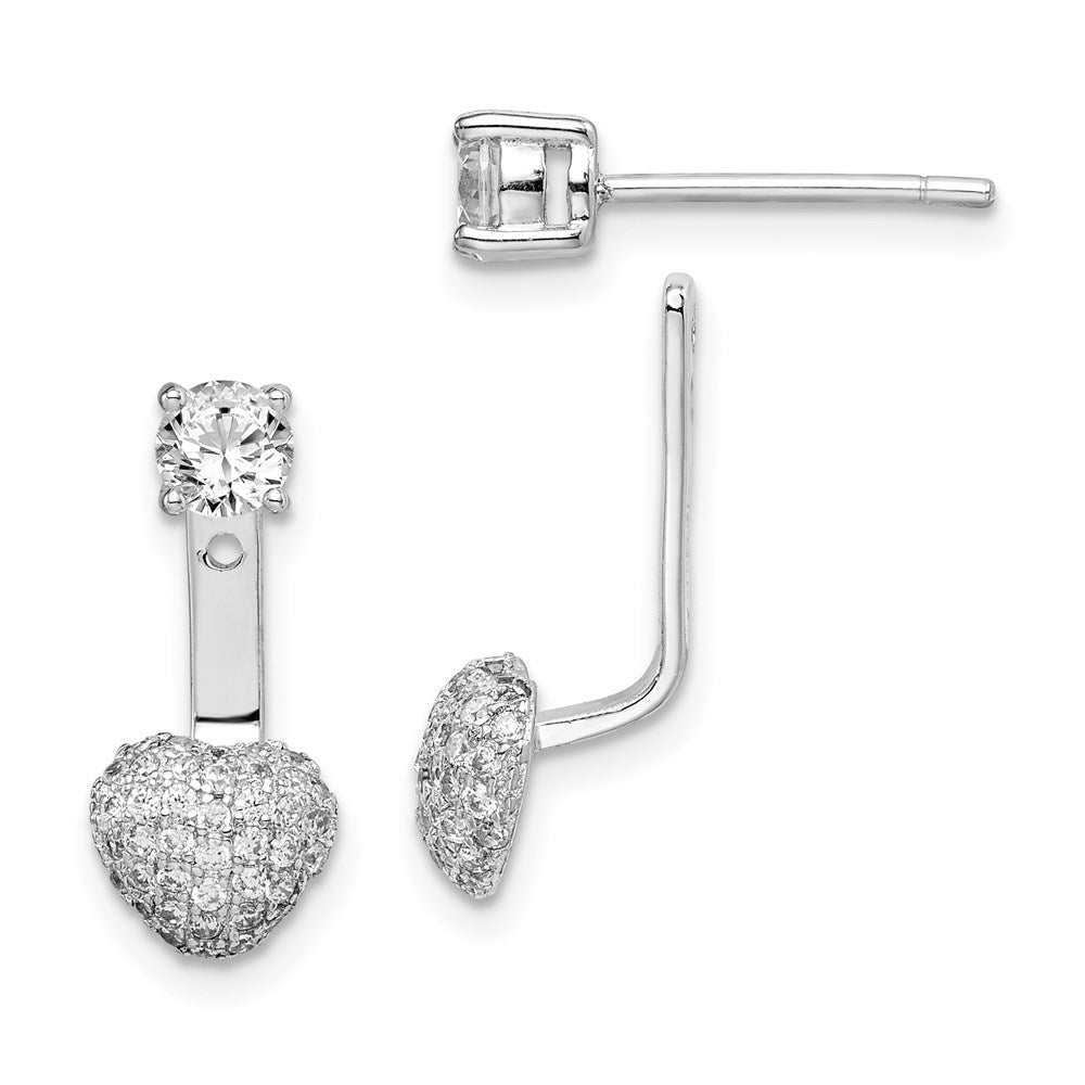 Sterlingsilber Rhodiniert Zirkonia Hängend Herz Vorderseite/back Ohrringe