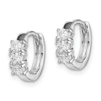 Sterlingsilber Rhodiniert 3-stone Zirkonia 2x11mm Klappbar Creolen