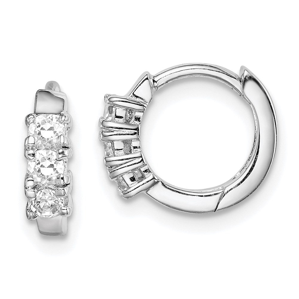 Sterlingsilber Rhodiniert 3-stone Zirkonia 2x11mm Klappbar Creolen