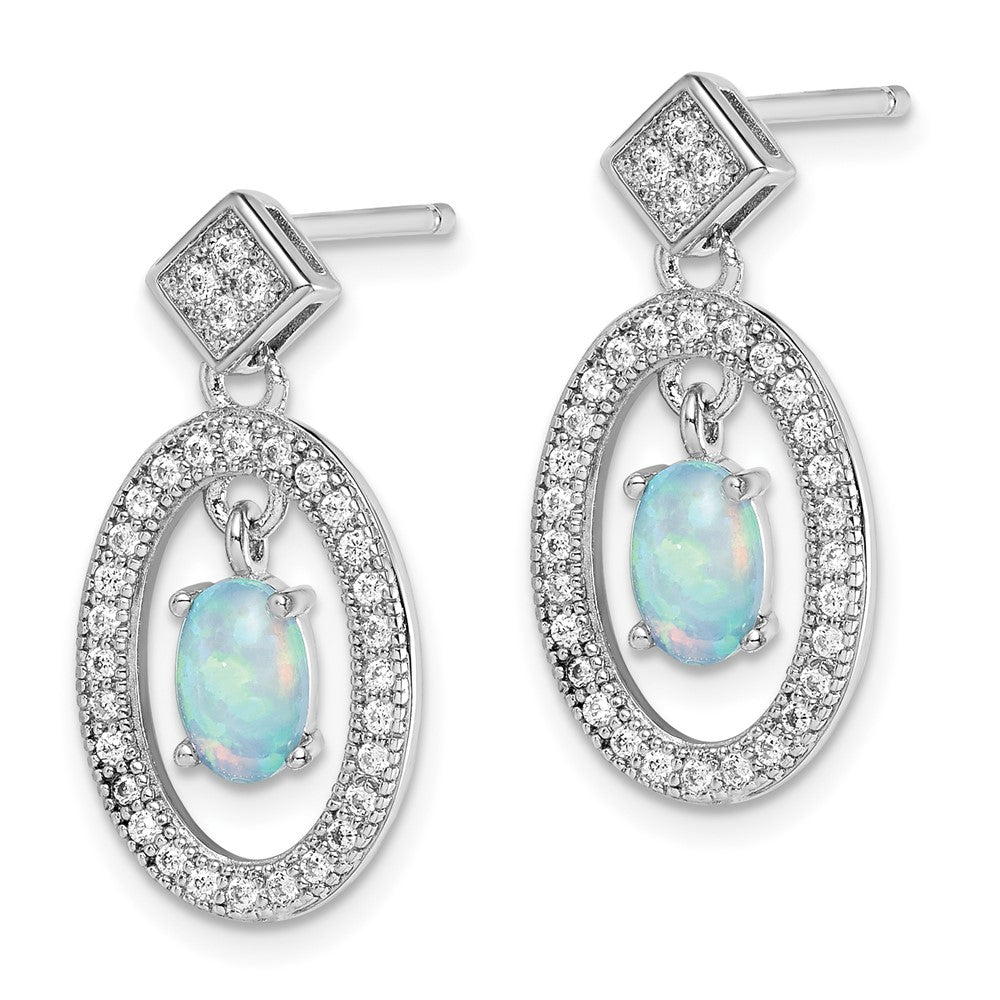 Sterlingsilber Rhodiniert Erzeugt Opal & Zirkonia Stecker Ohrhänger