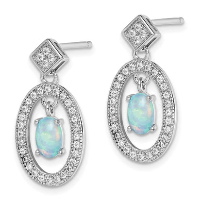 Sterlingsilber Rhodiniert Erzeugt Opal & Zirkonia Stecker Ohrhänger