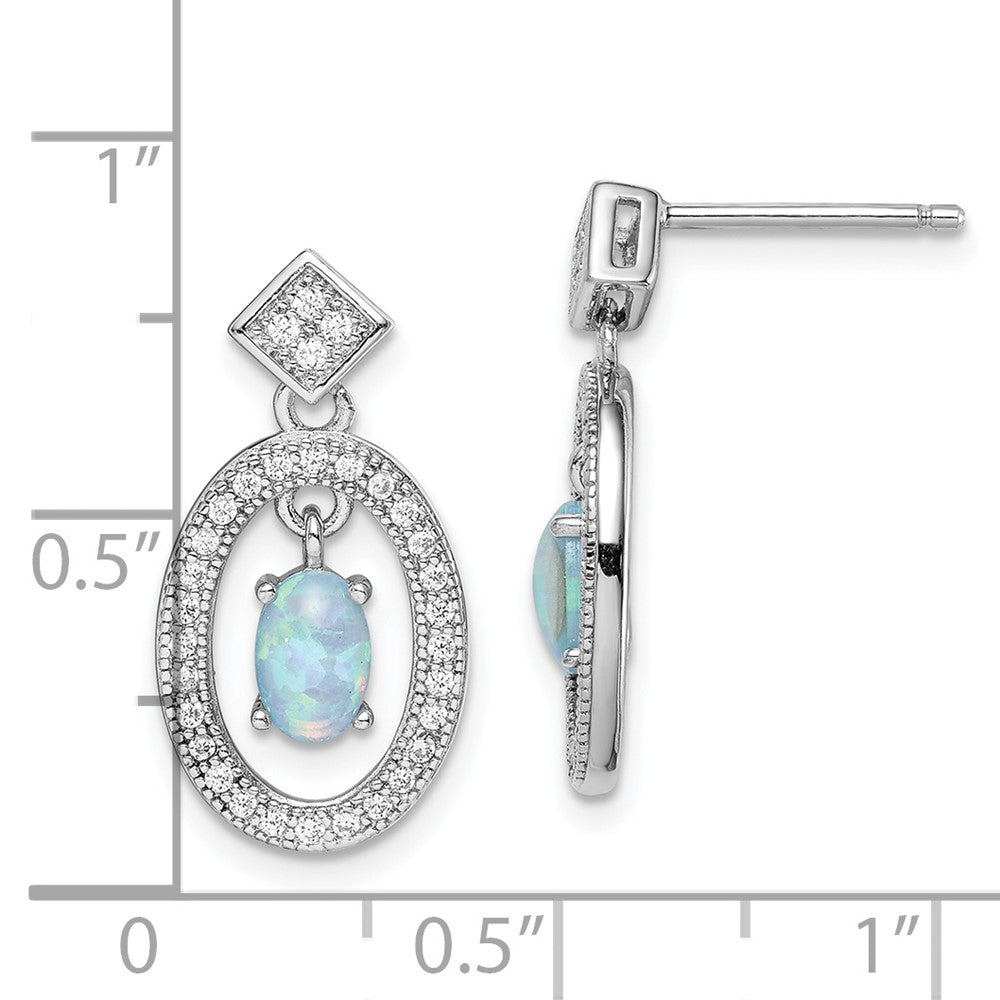Sterlingsilber Rhodiniert Erzeugt Opal & Zirkonia Stecker Ohrhänger