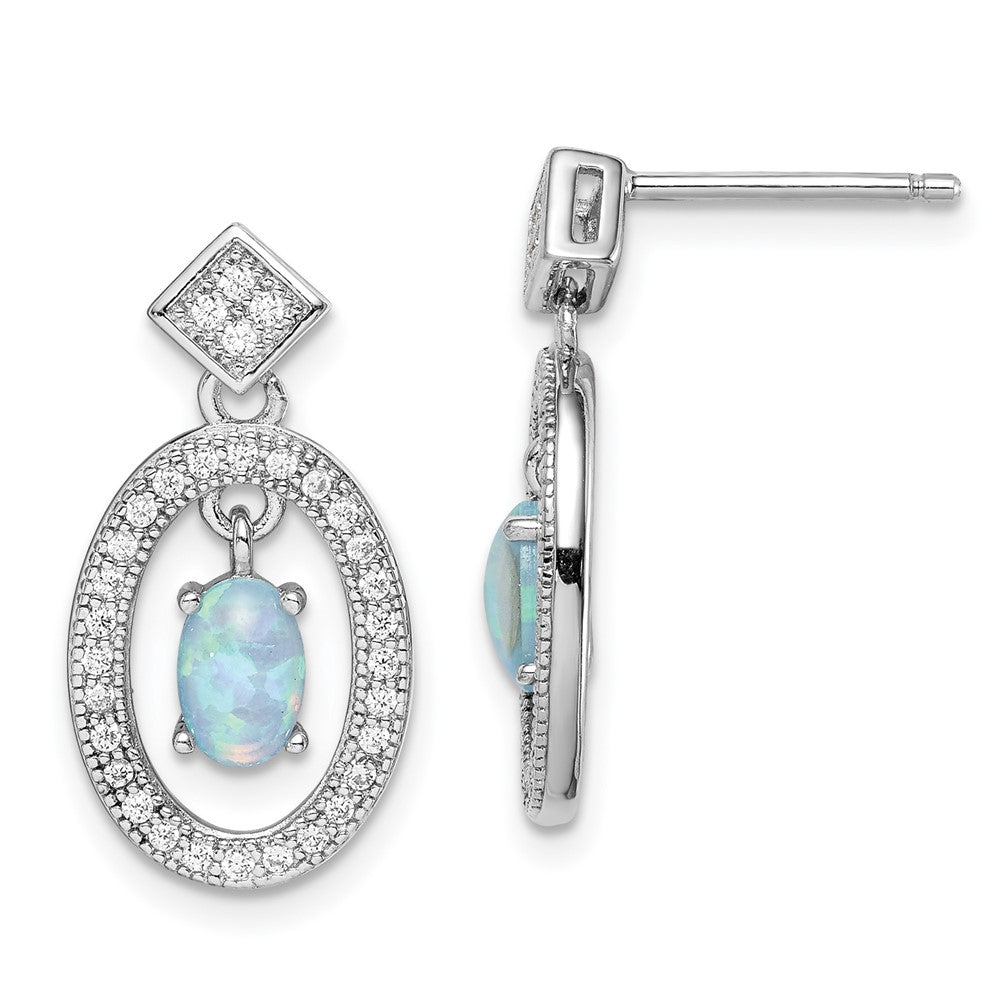 Sterlingsilber Rhodiniert Erzeugt Opal & Zirkonia Stecker Ohrhänger