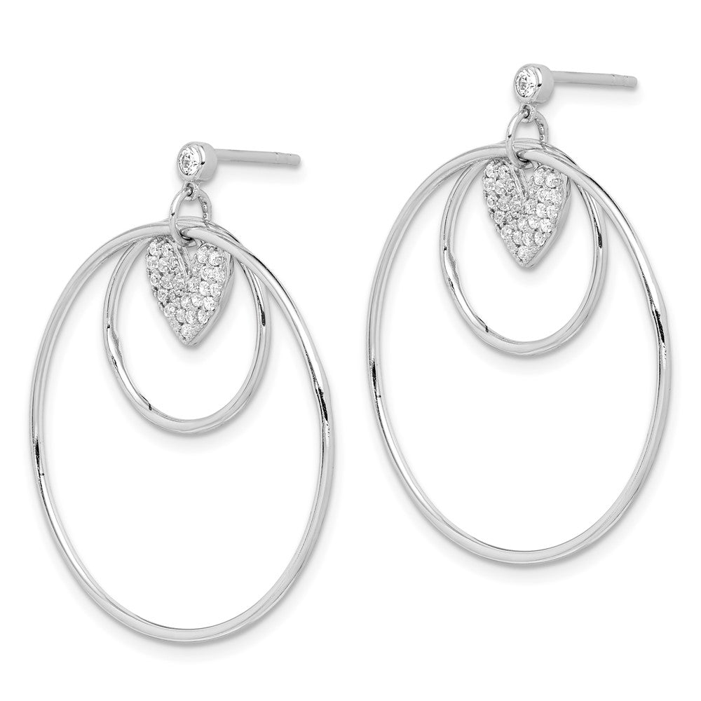 Sterlingsilber Rhodiniert Doppelt Kreis mit Zirkonia Herz Ohrstecker