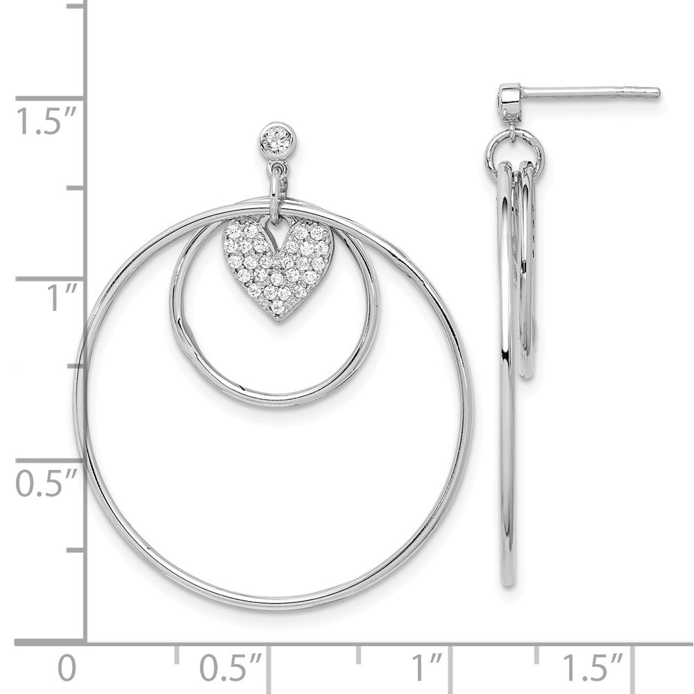 Sterlingsilber Rhodiniert Doppelt Kreis mit Zirkonia Herz Ohrstecker