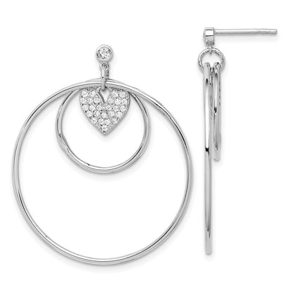 Sterlingsilber Rhodiniert Doppelt Kreis mit Zirkonia Herz Ohrstecker