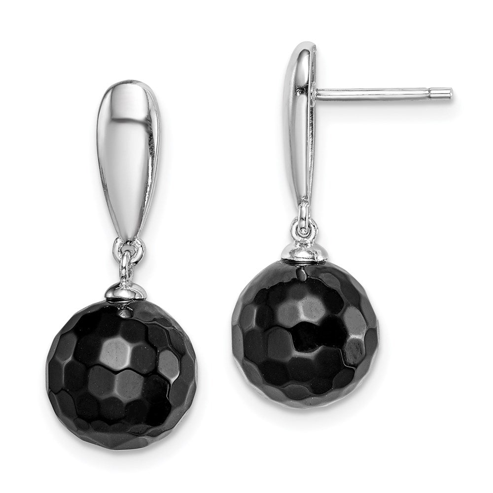 Sterlingsilber Rhodiniert Facettiert 10mm Onyx Stecker Ohrhänger