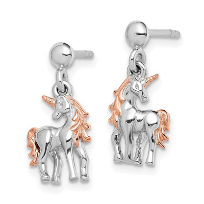 Sterlingsilber Rhodiniert Rose Vergoldet Einhorn Ohrstecker
