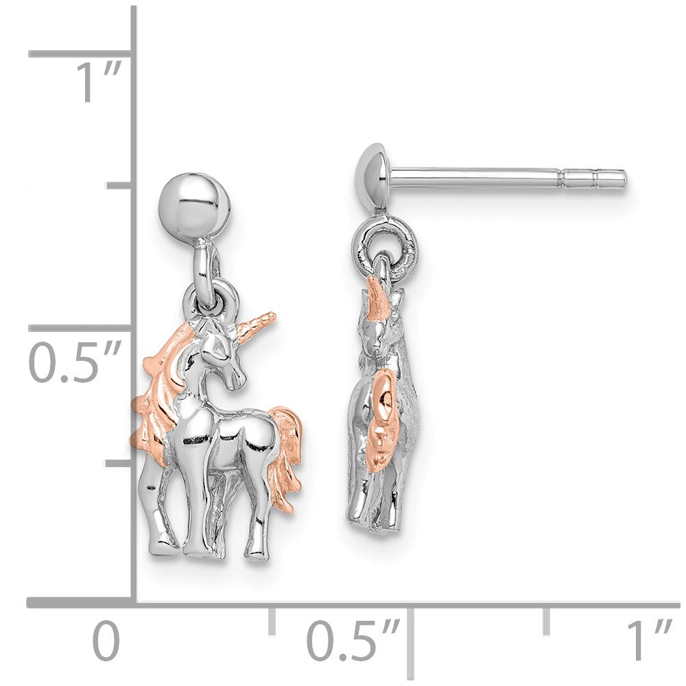 Sterlingsilber Rhodiniert Rose Vergoldet Einhorn Ohrstecker